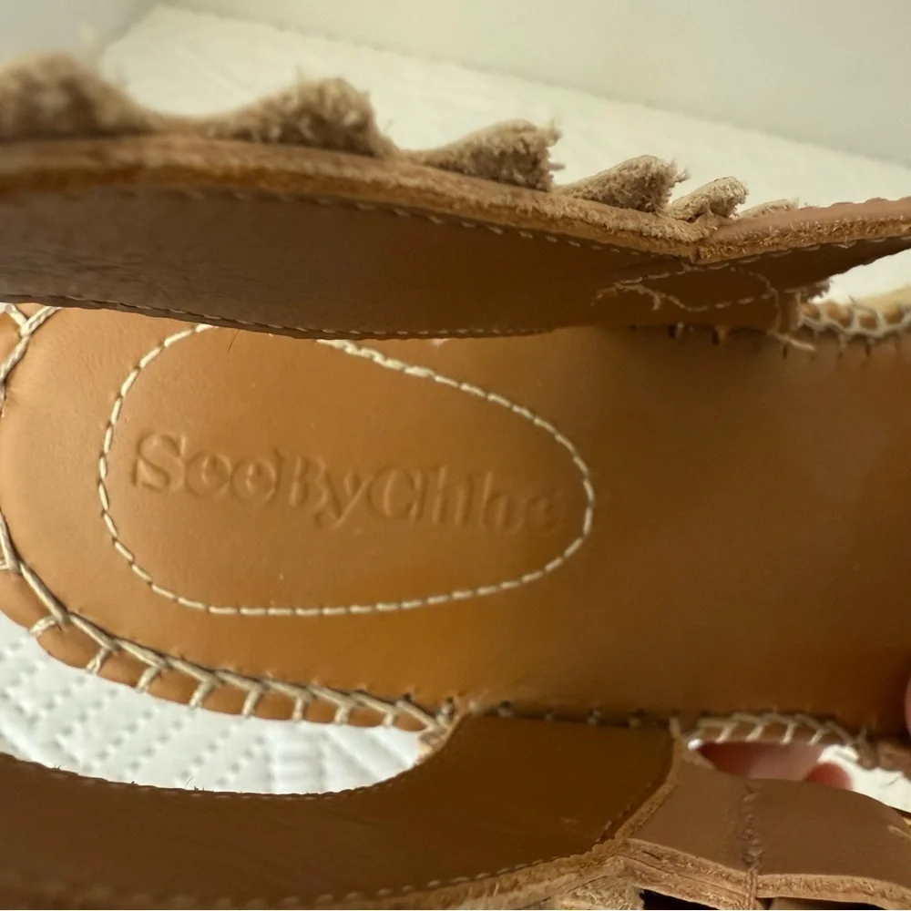 See By Chloe Glyn Leather Platform Espadrille Sandals Size 37